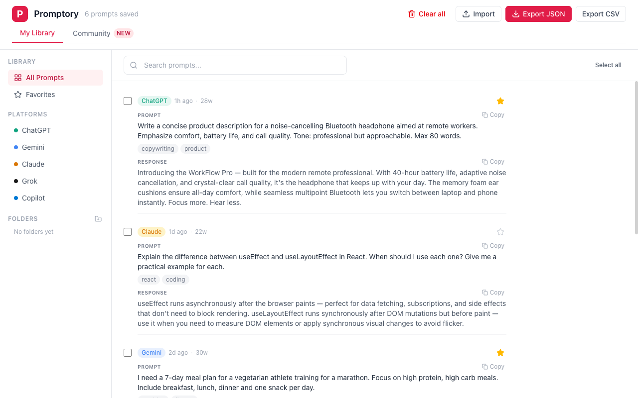 Promptory dashboard